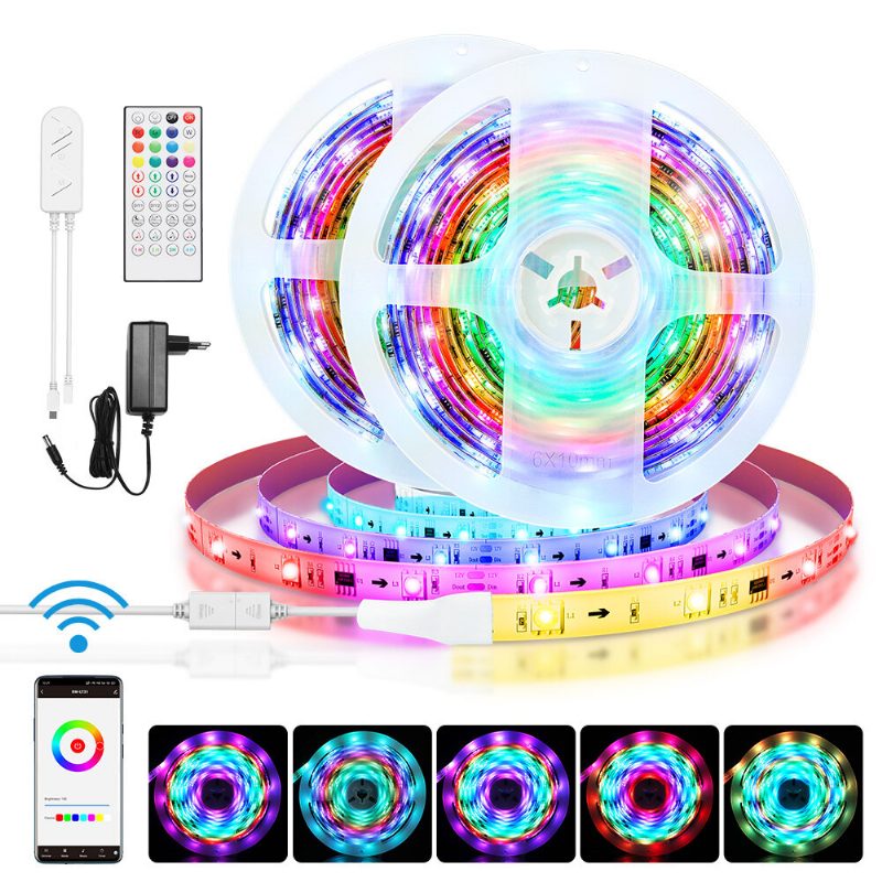 5m/10m Sisäänrakennettu Ic Smart Wi-fi Rgb Magic Led Strip Light+40 Keys Ir-kaukosäädin Työskentele Alexa Google Assistantin Joulukoristeiden Kanssa Jouluvalojen Tyhjennys