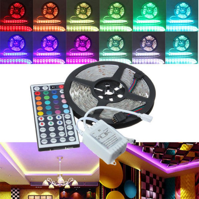 5m Rgb 5050 Smd Ei Vedenpitävä 300 Led-valonauha Dc 12v+44keys Ir-kaukosäädin