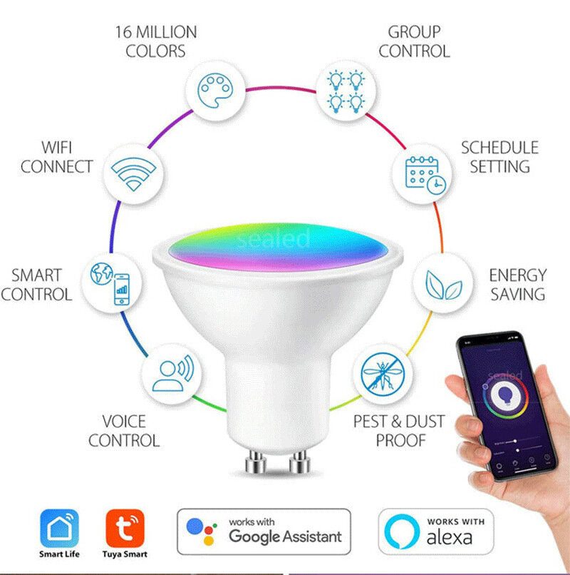 5w Gu10 Rgb Wifi Smart Bulb App Ohjaus Ääniohjaus Toimii Google Assistant Alexan Kanssa