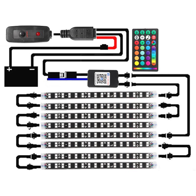 6/8kpl 5050 Led Car Strip Underglow Dc12v 40w Rgb Led Neon Car Under Glow Atmosphere Light App Bluetooth Control