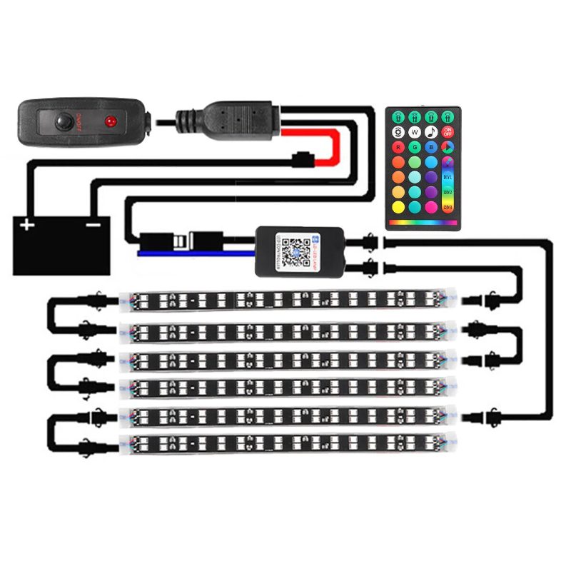 6/8kpl 5050 Led Car Strip Underglow Dc12v 40w Rgb Led Neon Car Under Glow Atmosphere Light App Bluetooth Control