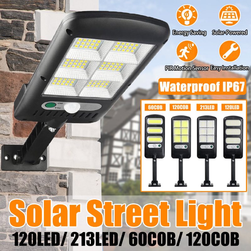 60/120cob 120/213led Solar Street Light Pir-liiketunnistin Vedenpitävä Ip67-seinälamppu Ulkopuutarha-kotiin