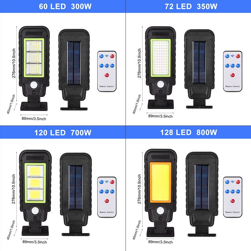 60/72/120/128led Cob Solar Power Street Light Pir-liiketunnistinseinälamppu + Kaukosäädin