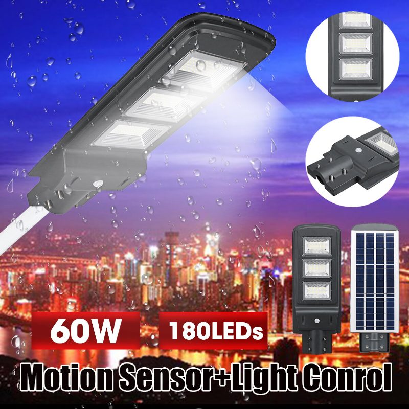 60w 180led Aurinkovoimalla Toimiva Lamppu Pir-liiketunnistin Outdoor Garden Street Light Road Gardeniin