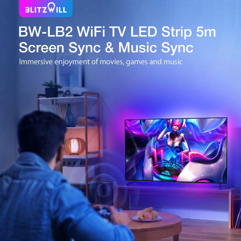 Blitzwill Bw-lb2 Wifi Tv Led Strip 5m Screen Sync & Music Tv Valopalkilla Samalla Näytöllä Bare Board Magic Color Ohjauslaatikolla 2 Hdmi-kaapelia Älykäs Ääniohjaus Virtalähde 12v/3a