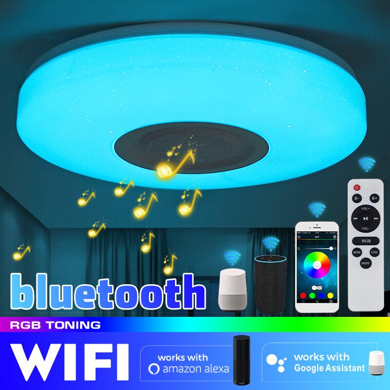 Bluetooth Wifi Led-kattovalo Rgb-musiikkikaiutin Himmennettävä Lamppu App -etähuone