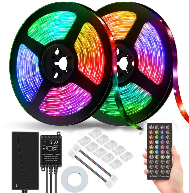 Dc12v 5m/10m 5050 Rgb Ajastintoiminto Led-nauhavalo Vedenpitävä 40keys-kaukosäädin + Musiikkiohjain