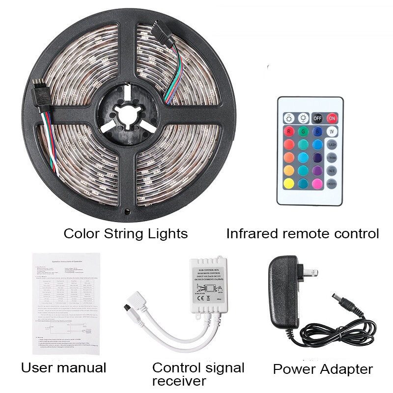 Dc12v 5m 2835 Smd Rgb Ei-vedenpitävä Led-nauhavalo + 24 Tai 44 Avaimen Infrapunakaukosäädin + Virtalähde