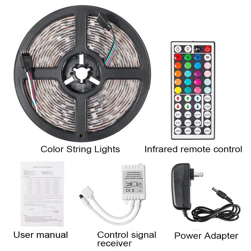 Dc12v 5m 2835 Smd Rgb Ei-vedenpitävä Led-nauhavalo + 24 Tai 44 Avaimen Infrapunakaukosäädin + Virtalähde