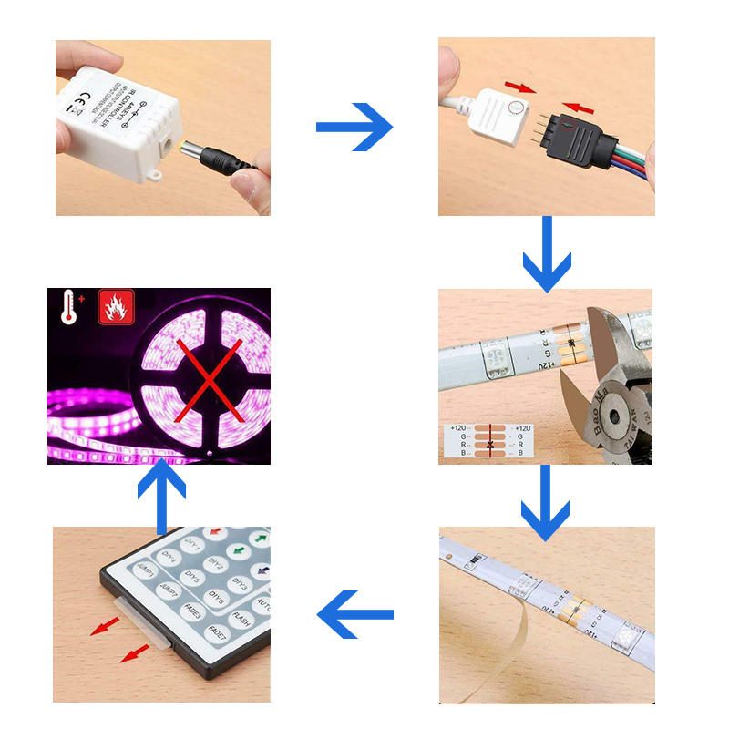 Dc12v 5m 2835 Smd Rgb Ei-vedenpitävä Led-nauhavalo + 24 Tai 44 Avaimen Infrapunakaukosäädin + Virtalähde