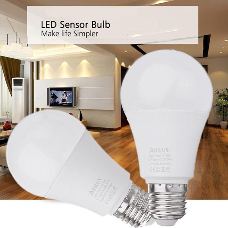 E27 A60 9w 620lm Lämmin Valkoinen Pure White Dusk Led Sensori Globe Lamppu Ac100-240v