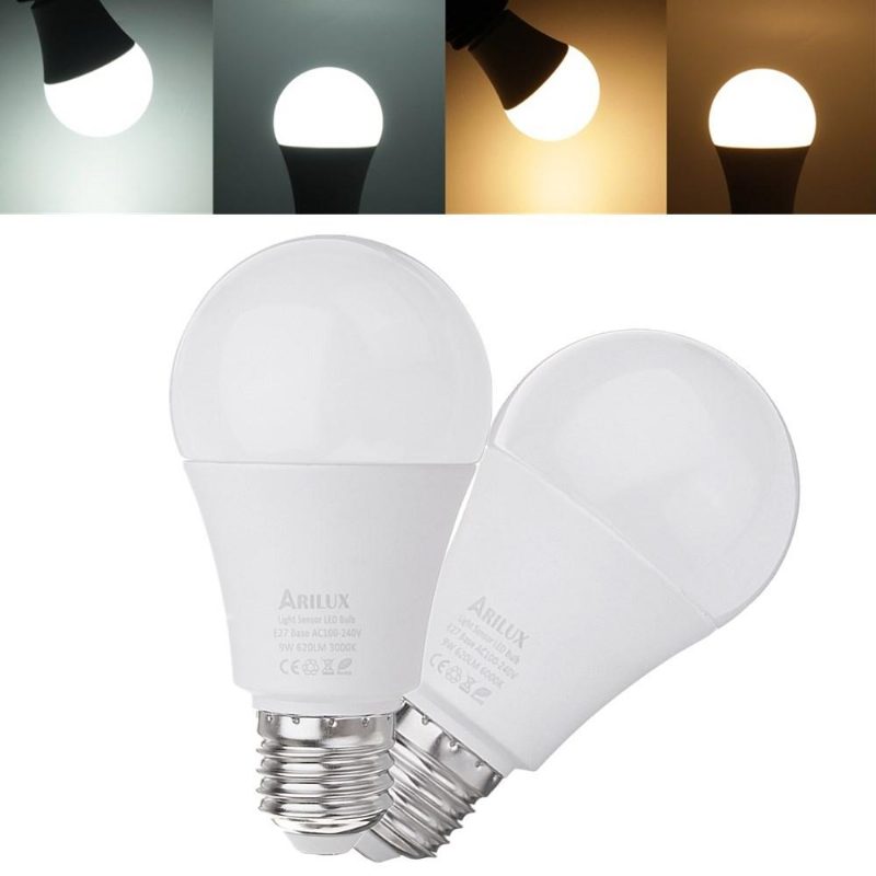 E27 A60 9w 620lm Lämmin Valkoinen Pure White Dusk Led Sensori Globe Lamppu Ac100-240v