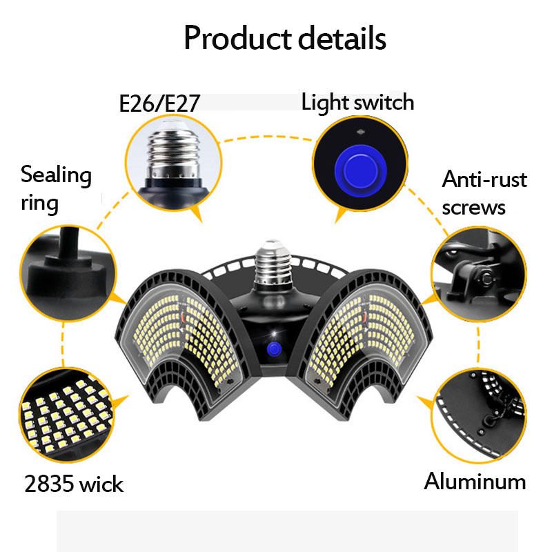 E27 Valotunnistin Led-polttimo Ufo Muotoutuva Kokoontaittuva Autotallilamppu Lämmin Valkoinen Sisä-ulkovalaistus Ac220v