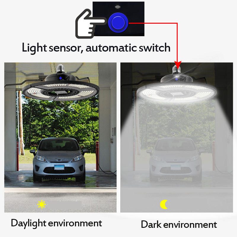 E27 Valotunnistin Led-polttimo Ufo Muotoutuva Kokoontaittuva Autotallilamppu Lämmin Valkoinen Sisä-ulkovalaistus Ac220v