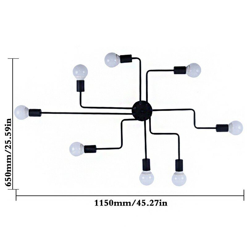 Elfland Industrial Edison 8 Lights Puolitasoinen Kattovalo E27 Vintage Takorauta Suuri Ilman Polttimot