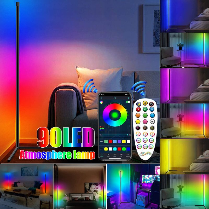 Kulmalattiavalaisin Rgb-väriä Vaihtava Kulmalamppu Himmennettävä Led Bluetooth -ympäristövalo