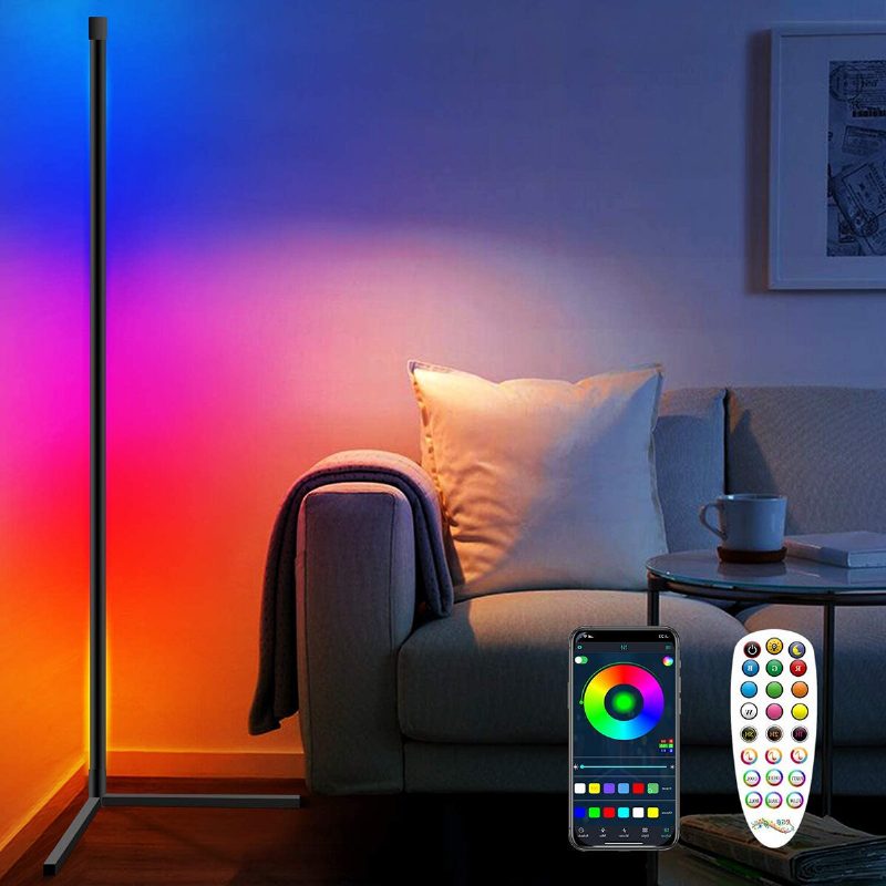 Kulmalattiavalaisin Rgb-väriä Vaihtava Kulmalamppu Himmennettävä Led Bluetooth -ympäristövalo