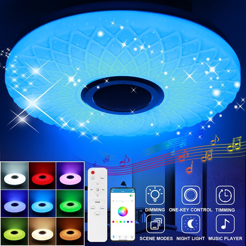 Led Rgb Music Kattolamppu Bluetooth App+kaukosäädin Lastenhuone Makuuhuone