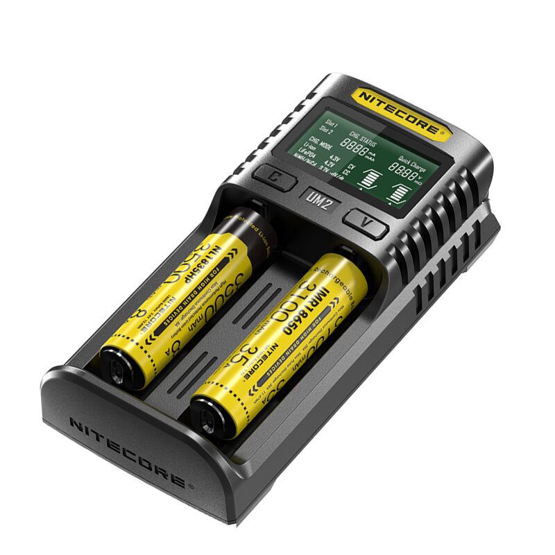 Nitecore Um2 Lcd-näyttö 5v/2a Litiumakkulaturi Usb Qc Älykäs Pikalaturi Aa Aaa 18650 21700 26650