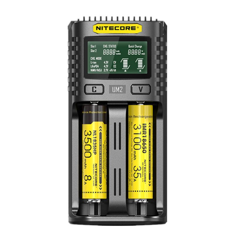 Nitecore Um2 Lcd-näyttö 5v/2a Litiumakkulaturi Usb Qc Älykäs Pikalaturi Aa Aaa 18650 21700 26650