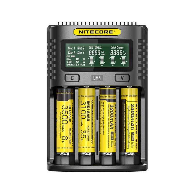 Nitecore Um2/um4 Lcd-näyttö 5v/2a Litiumakkulaturi Usb Qc Älykäs Pikalaturi Aa Aaa 18650 21700 26650