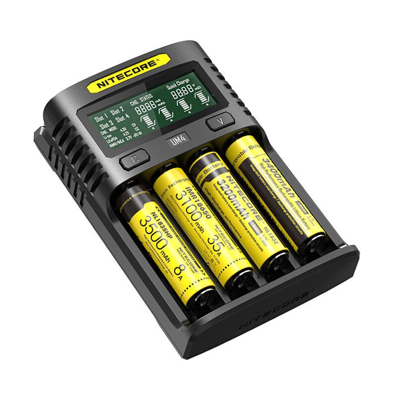 Nitecore Um2/um4 Lcd-näyttö 5v/2a Litiumakkulaturi Usb Qc Älykäs Pikalaturi Aa Aaa 18650 21700 26650