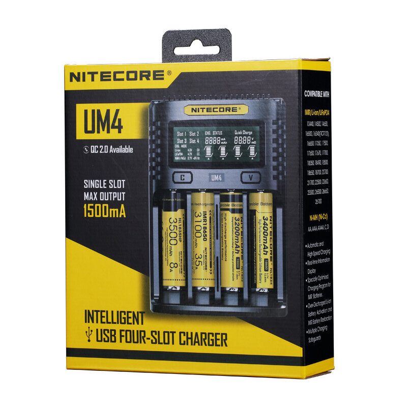 Nitecore Um2/um4 Lcd-näyttö 5v/2a Litiumakkulaturi Usb Qc Älykäs Pikalaturi Aa Aaa 18650 21700 26650