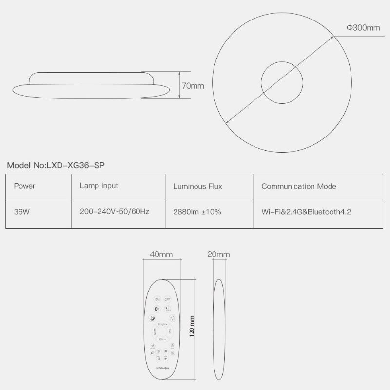 Offdarks Smart Ceiling Light Lxd-xg36-sp Wifi Ääniohjaus Bluetooth Kaiutin App Kaukosäädin Makuuhuone Keittiö Musiikki Kattolamppu