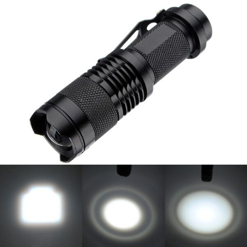 Q5 300lm Mini Zoomattava Led-taskulamppu Musta (1*aa/1*14500) Elfeland Telescopic Xpe 7w 3 Modes + Taktinen Taskulamppu