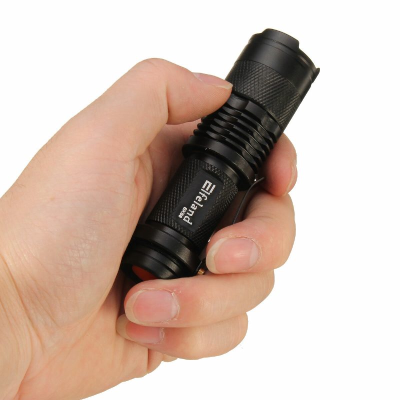 Q5 300lm Mini Zoomattava Led-taskulamppu Musta (1*aa/1*14500) Elfeland Telescopic Xpe 7w 3 Modes + Taktinen Taskulamppu