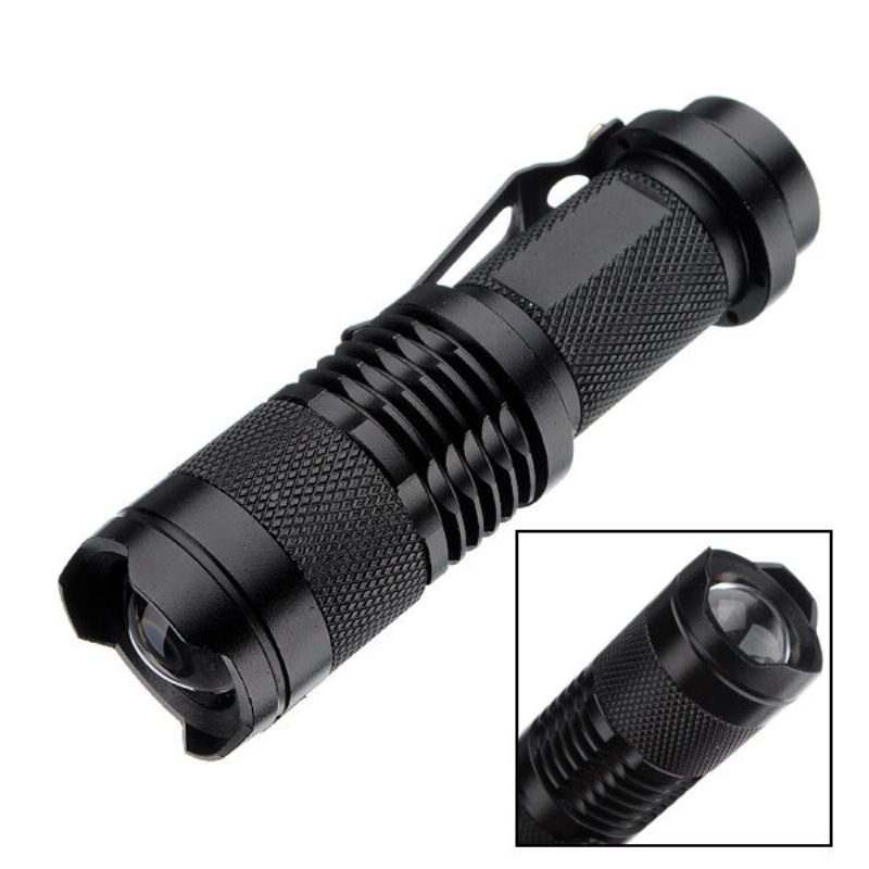 Q5 300lm Mini Zoomattava Led-taskulamppu Musta (1*aa/1*14500) Elfeland Telescopic Xpe 7w 3 Modes + Taktinen Taskulamppu