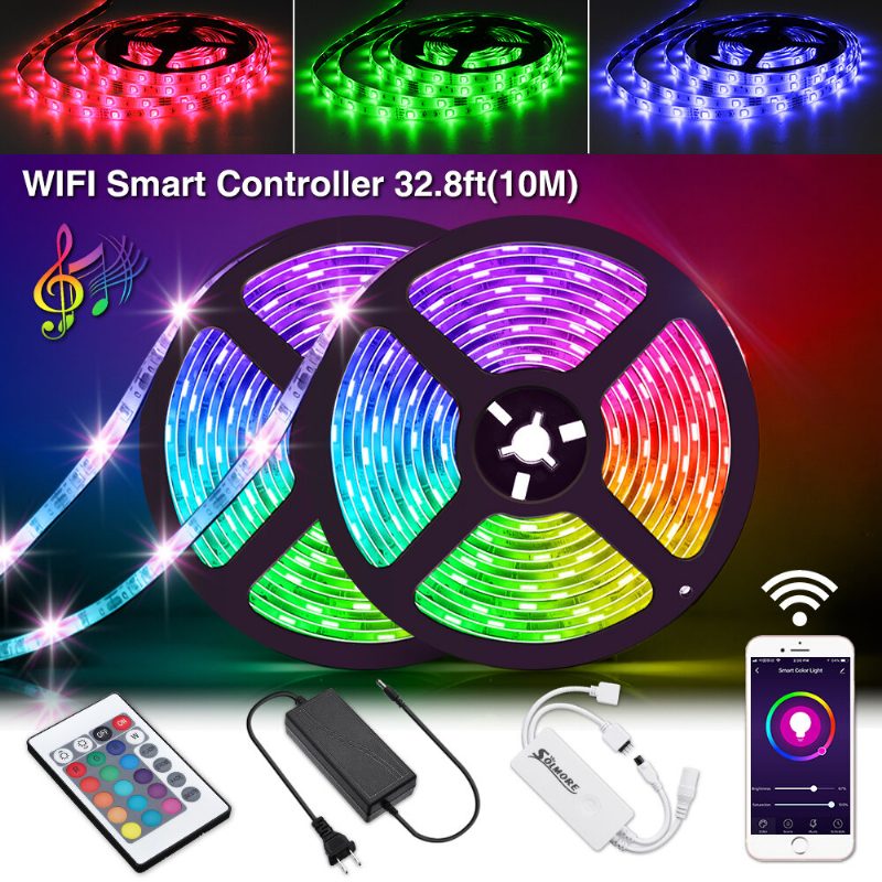 Solmore 2*5m Led-nauhat Wifi Langaton Älypuhelin App Control 300 Led Strip Light Vedenpitävä Ip65 Joustavat Rgb-raidat 24 Painikkeella Joulukoristeet Vapaa Jouluvalot