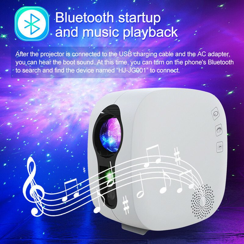 Tähtitaivas Projektori Bluetooth Musiikkikaiutin Led-yövaloprojektori Galaxy Nebula Ocean Star Kuu Yölamppu