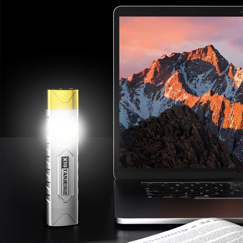 Tanje X10 T8 2000 Mah Usb-ladattava Led-taskulamppu Kirkkaalla Cob-sivuvalolla Ipx6 Vedenpitävä Kannettava Klipsituella