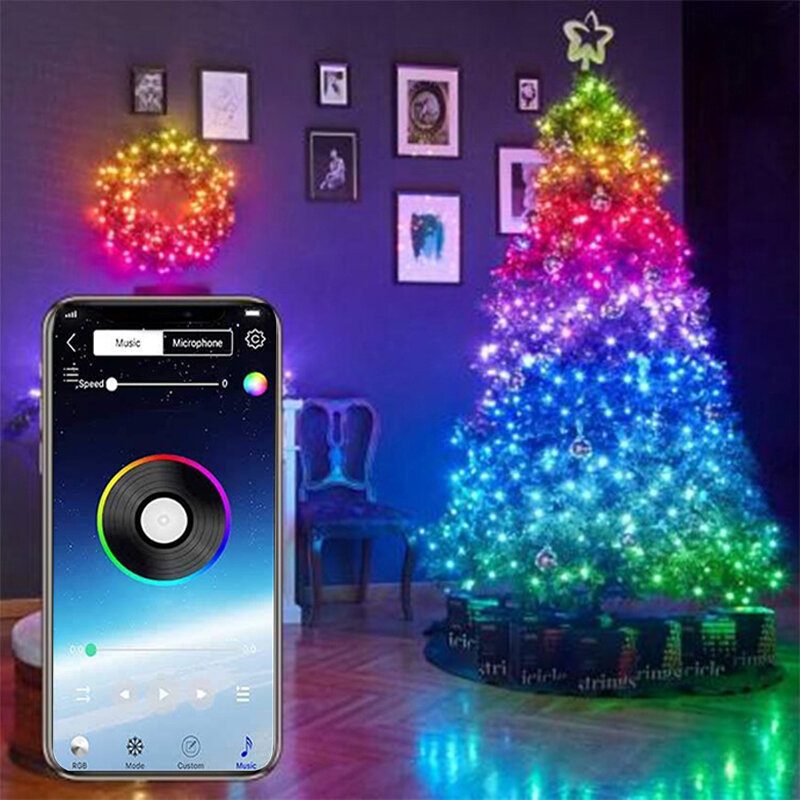 Usb Fairy Lights Led String Musiikkisynkronointi Bluetooth App Puhelin Sisäkäyttöön Ulkokäyttöön Twinkle 32.8ft Riippuvat Verhonauhavalot Väriä Muuttavat Tähtivalot