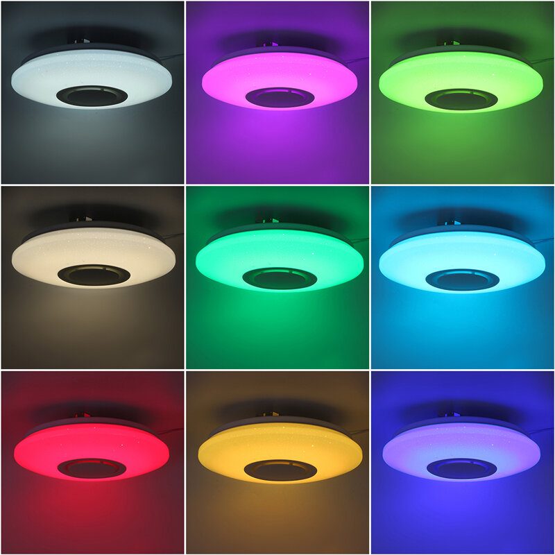 Wifi Led-kattolamppu Bluetooth-kaiuttimella Led-kattolampun Värinvaihto Kaukosäätimellä Rgb-musiikkikattolamppu Himmennettävissä App-ohjauksella 3000-6500k Alexa Google Homelle