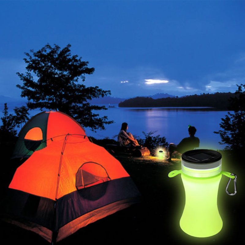 550 Ml Kokoontaittuva Silikoninen Vedenpitävä Urheiluvesipullo Aurinkoenergialla Ladatulla Led Camping Laternilla