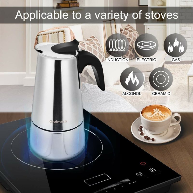 Godmorn Stovetop Espresso Maker Moka Pot 450ml/15oz/9 Cup Classic Cafe Percolator Ruostumaton Teräs Sopii Induktioliedelle