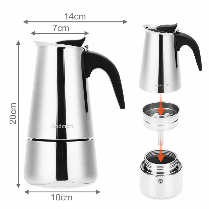 Godmorn Stovetop Espresso Maker Moka Pot 450ml/15oz/9 Cup Classic Cafe Percolator Ruostumaton Teräs Sopii Induktioliedelle