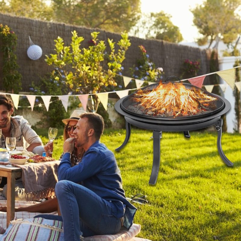 Kingso 24 Tuuman Kannettava Fire Pits -teräksinen Puulämmitteinen Tulipesä Bbq Grill Bowl -pokerilla