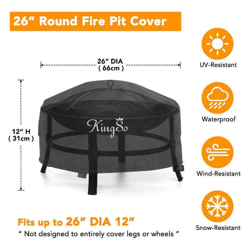 Kingso Outdoor Fire Pit Cover Pyöreä 26" Vedenpitävä 600d Heavy Duty Patio Bowl -suojus Soljeilla Kiristysnyörillä Ja 2 Tuuletusaukkoa Paksu Pvc-takki