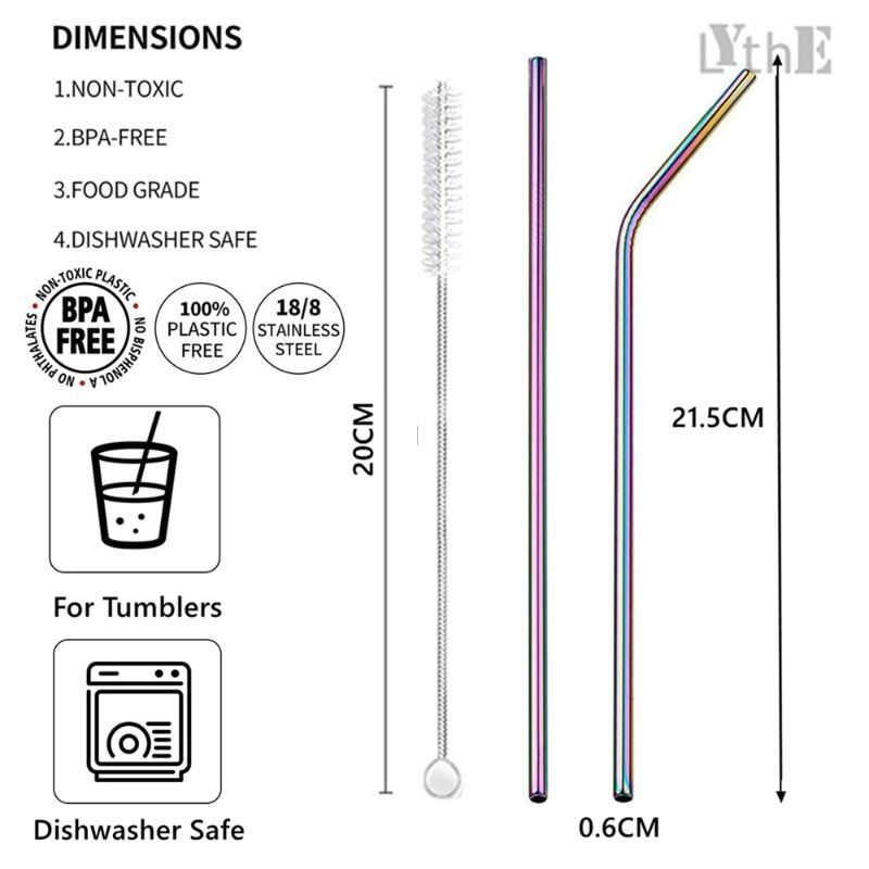 Straws Uudelleenkäytettävä Ruostumattomasta Teräksestä Valmistettu Setti Puhdistusharjalla