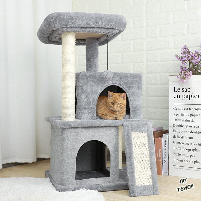 Cat Tree Dual House Pehmoahven Raapiminen Sisalpylväitä Torni