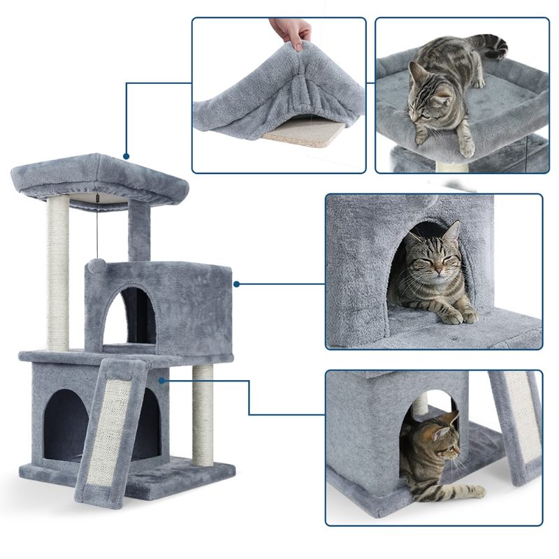 Cat Tree Dual House Pehmoahven Raapiminen Sisalpylväitä Torni