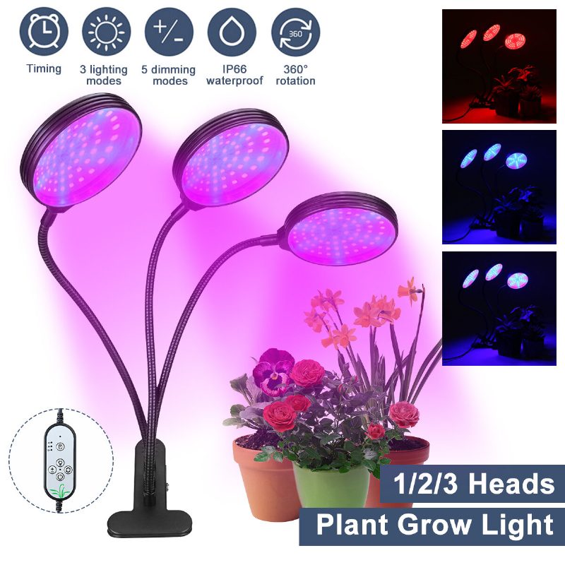 1/2/3 Head Plant Grow Light Led-lamppu Hydroponics Kasvihuonepuutarha 360° Joustava Sisätiloissa Himmennettävissä