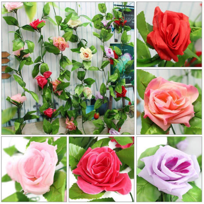 2 Kpl Keinotekoinen Muovi Rose Flower Vines Garland -kotipuutarhan Koristelu