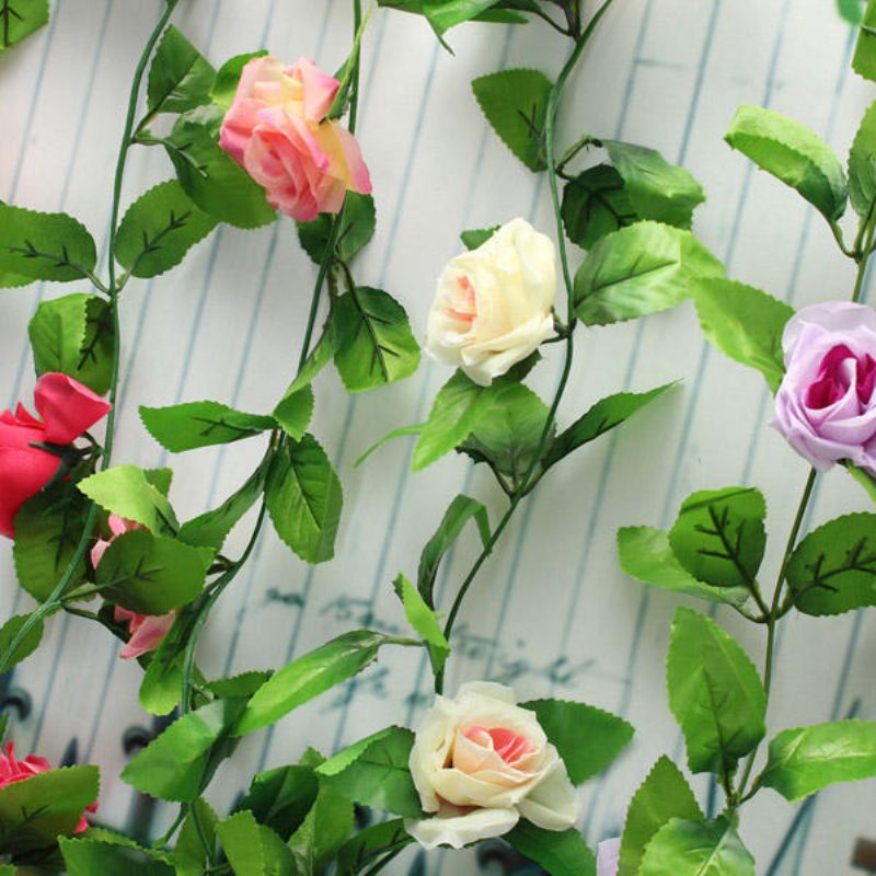 2 Kpl Keinotekoinen Muovi Rose Flower Vines Garland -kotipuutarhan Koristelu