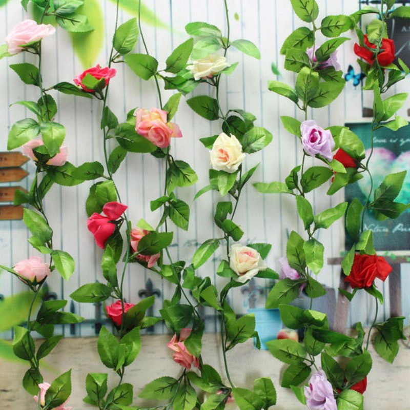 2 Kpl Keinotekoinen Muovi Rose Flower Vines Garland -kotipuutarhan Koristelu