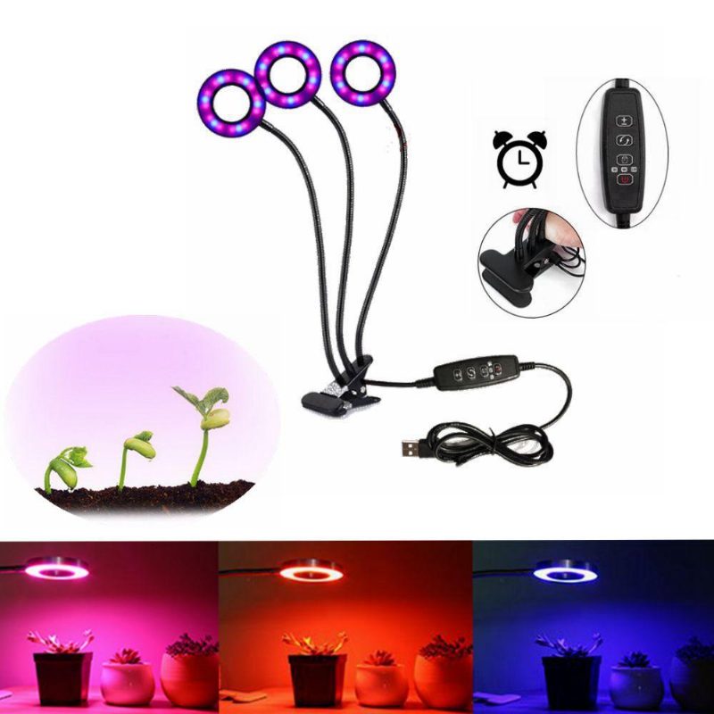 Lustreon Usb 18w 3 Heads Clip-on Grow Light Himmennettävä Ajoituslamppu Sisäkukkiin Dc5v