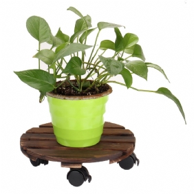 Pyöreä Puinen Plant Caddy Ruukkukasvijalusta Kukkaruukkuteline